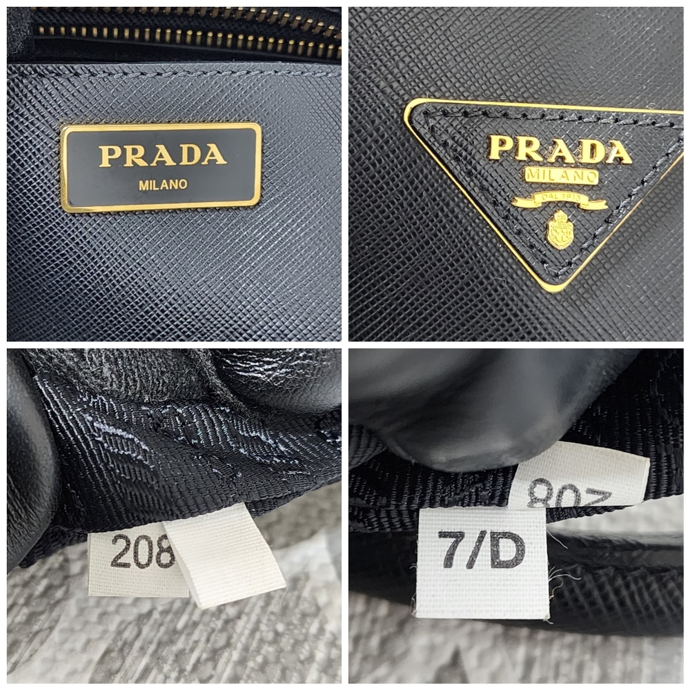 PRADA Saffiano Lux Leather Top Handle Bauletto Bag Black - Picture 6 of 16